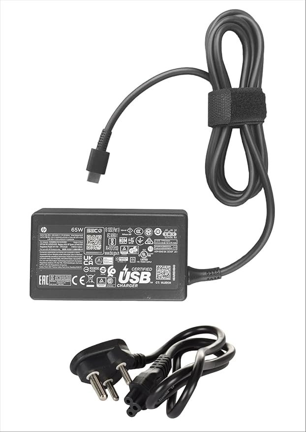 HP Original 65W USB-C Laptop Charger with Power Cable H2O, Type-C AC Adapter for HP Spectre x360, EliteBook x360, EliteBook, ProBook, Envy, Elite x2, Dragonfly, Chromebook & ZBook Firefly | 1P3K6AA